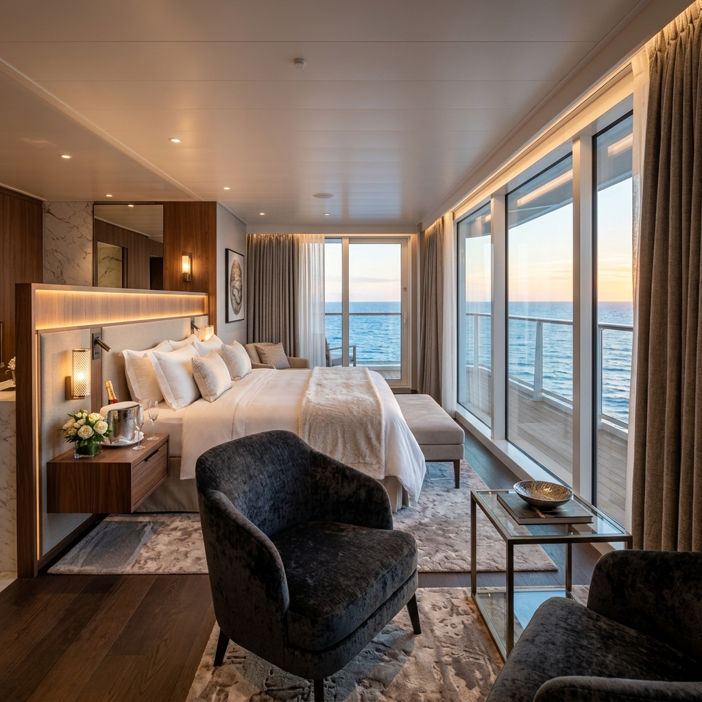Luxury cruise suite with ocean view